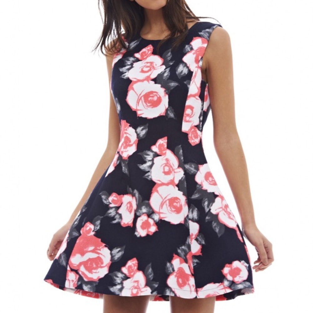Boutique Navy Floral Print Skater Dress